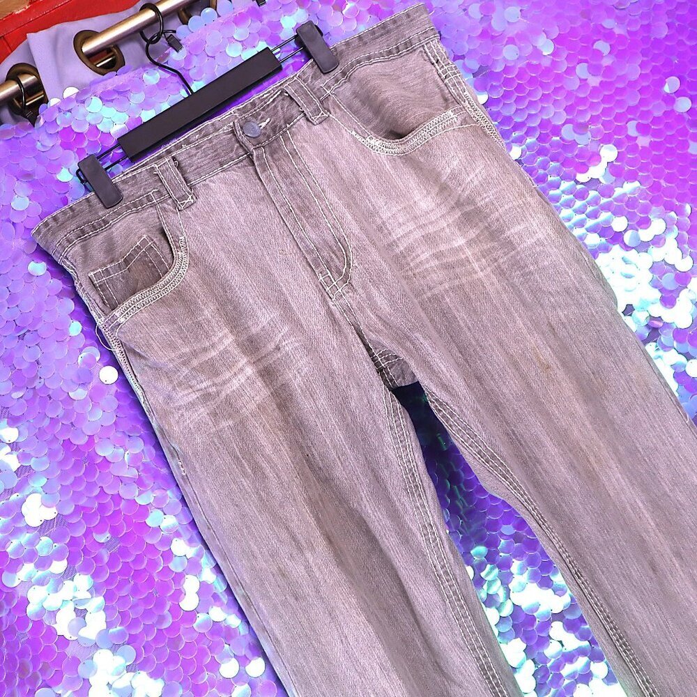 GREY WHISKERED JEANS 38x32 Project Mayhem Casual Denim Pants Summer Leisure Y2K